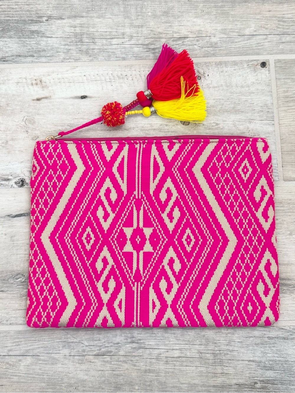 Forever 21 Boho Chic Hot Pink Fabric Clutch Cosmetic Bag